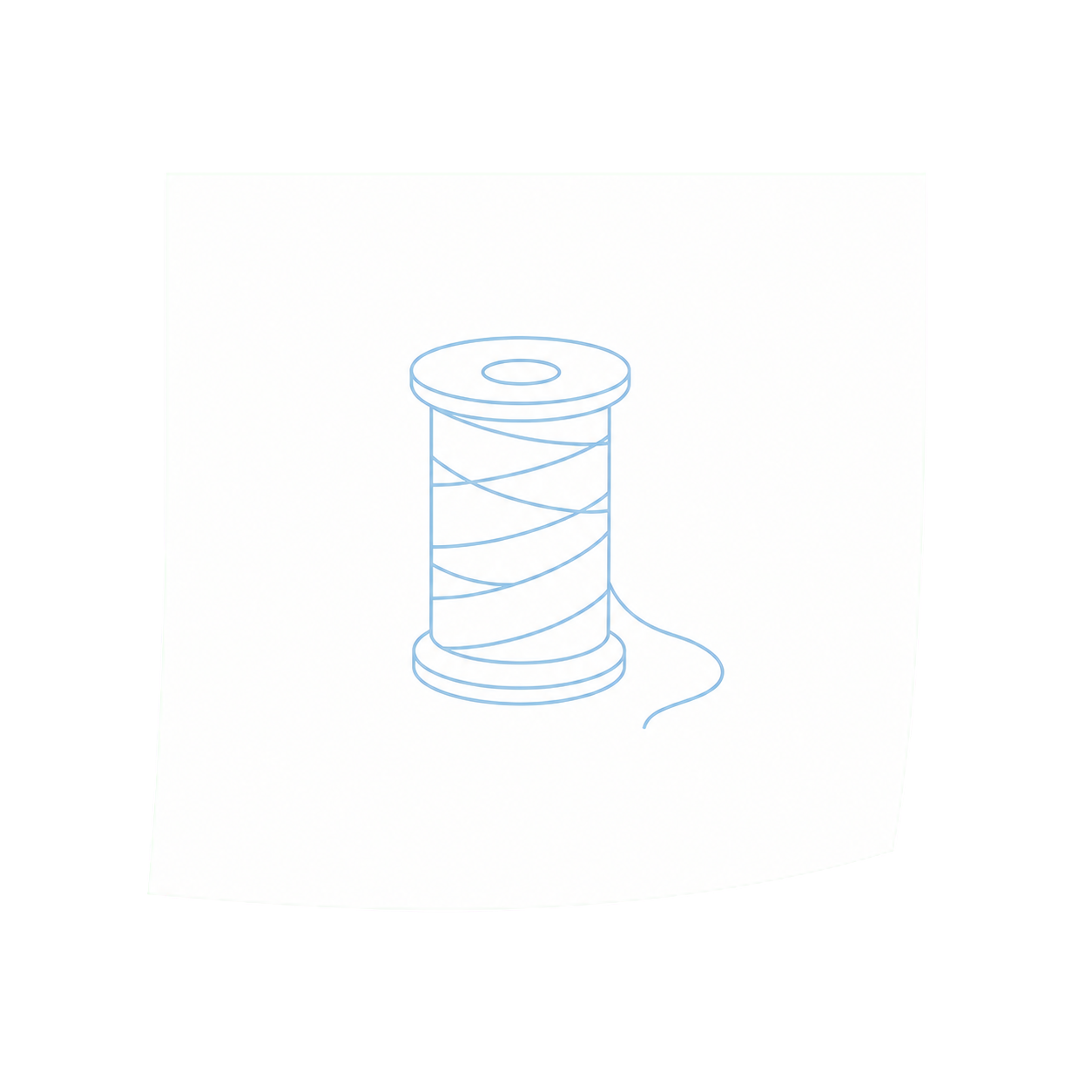 Blue line drawing of a spool of natural thread