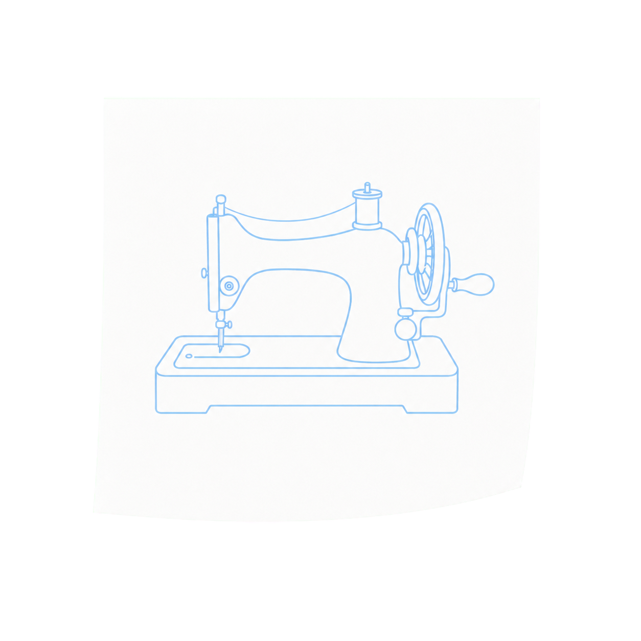 Blue line drawing of a sewing machine
