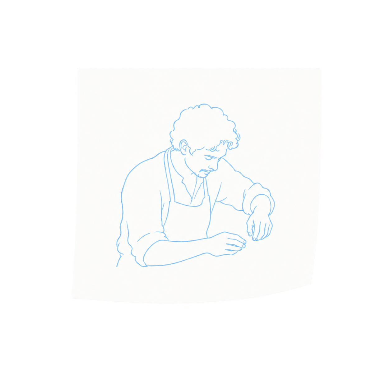 Blue line drawing of an artisan at work