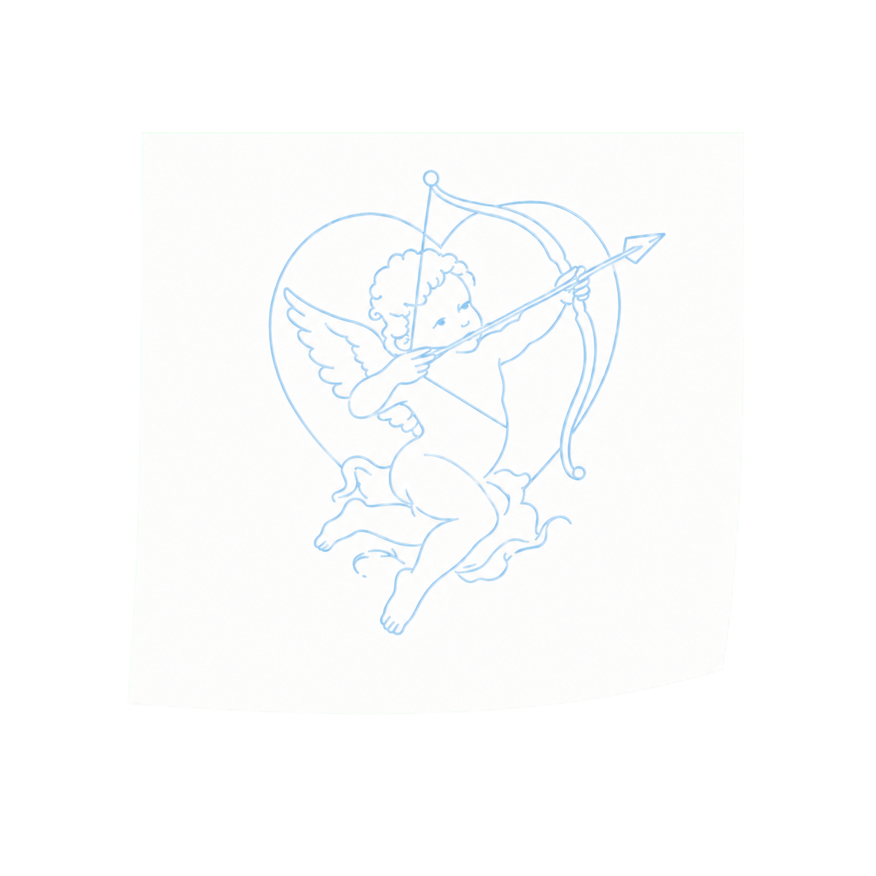 Blue line drawing of Cupid